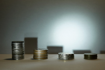 Financial concepts, finance, business growth, put money coins to pile of coins texture