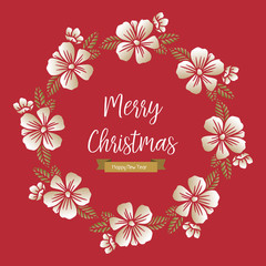 Ornament of poster merry christmas and happy new year, with abstract wreath frame. Vector