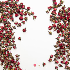 Frame made of dried red roses