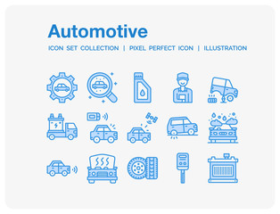 Automotive Icons Set. UI Pixel Perfect Well-crafted Vector Thin Line Icons. The illustrations are a vector.