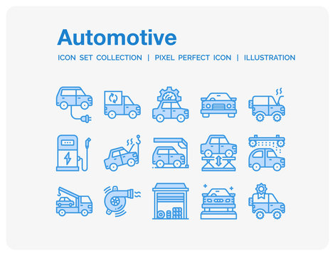 Automotive Icons Set. UI Pixel Perfect Well-crafted Vector Thin Line Icons. The illustrations are a vector.