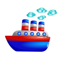 Cute cartoon red-blue ship. Water transport