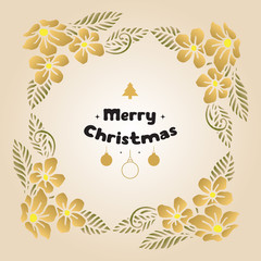 Cute card merry christmas and happy new year, with abstract leaf floral frame style. Vector