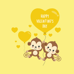 Happy Valentine's day card. Cute monkey cartoon with heart balloon