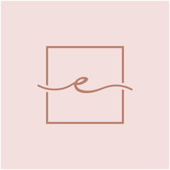 Initials signature letters E linked inside minimalist luxurious square line box.  logo designs for brand, identity, invitations, hotel, boutique, jewelry, photography or company signs - VECTOR
