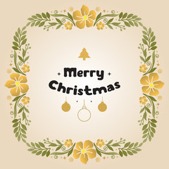 Celebration poster, merry christmas and happy new year, with wallpaper graphic green leaf flower frame. Vector