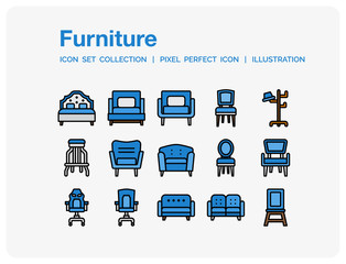 Furniture  Icons Set. UI Pixel Perfect Well-crafted Vector Thin Line Icons. The illustrations are a vector.