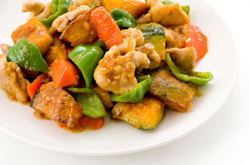 鶏肉と南瓜の黒酢炒め