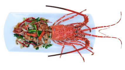 Spicy Thai style lobster salad over white background - 301300653