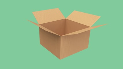 Brown box, containing large Products Materials that can be recycled Concept Save the World. 3D rendering