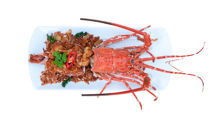 Fried lobster with Garlic and Pepper over white background - 301300682