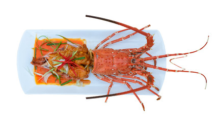 Spicy Thai style lobster salad over white background - 301300688