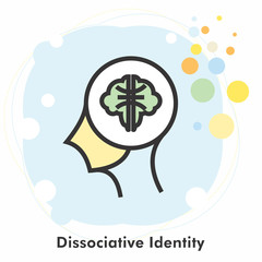 Dissociative identity icon concept in the drawing of human brain isolated on light blue background, vector and illustration.