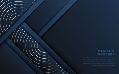 Abstract luxury navy background overlap layer on dark space with silver lines combinations for use element cover, banner, brochure, and flyer. Texture with dots element decoration.