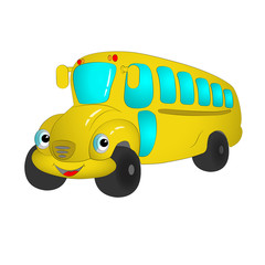 Cute cartoon yellow school bus. Urban transport