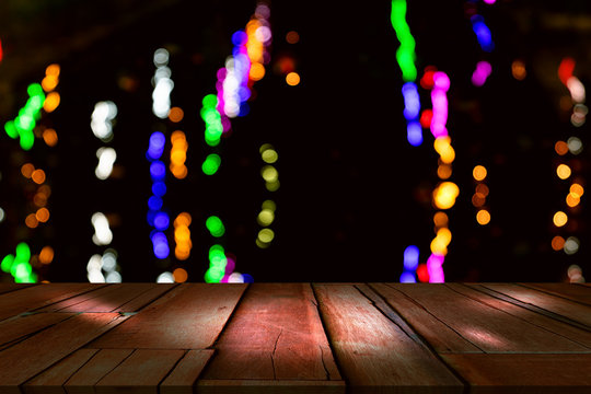 top desk with blur bokeh restaurant background,Wooden table