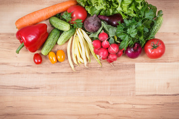 Fresh vegetables as food containing vitamins. Healthy lifestyles and nutrition. Place for text