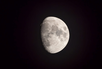 Close up Waxing Gibbous Moon Isolated on Dark Sky in Thailand