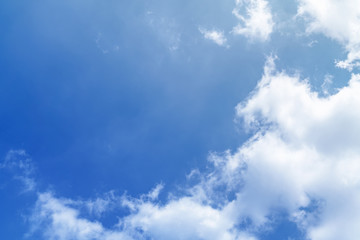 White cloud and blue sky background with copy space