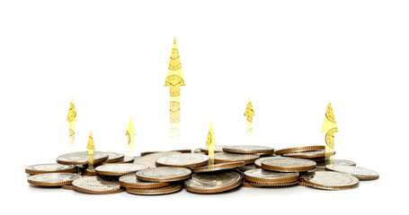 group coins and chart of indicators in business,economic growth concept