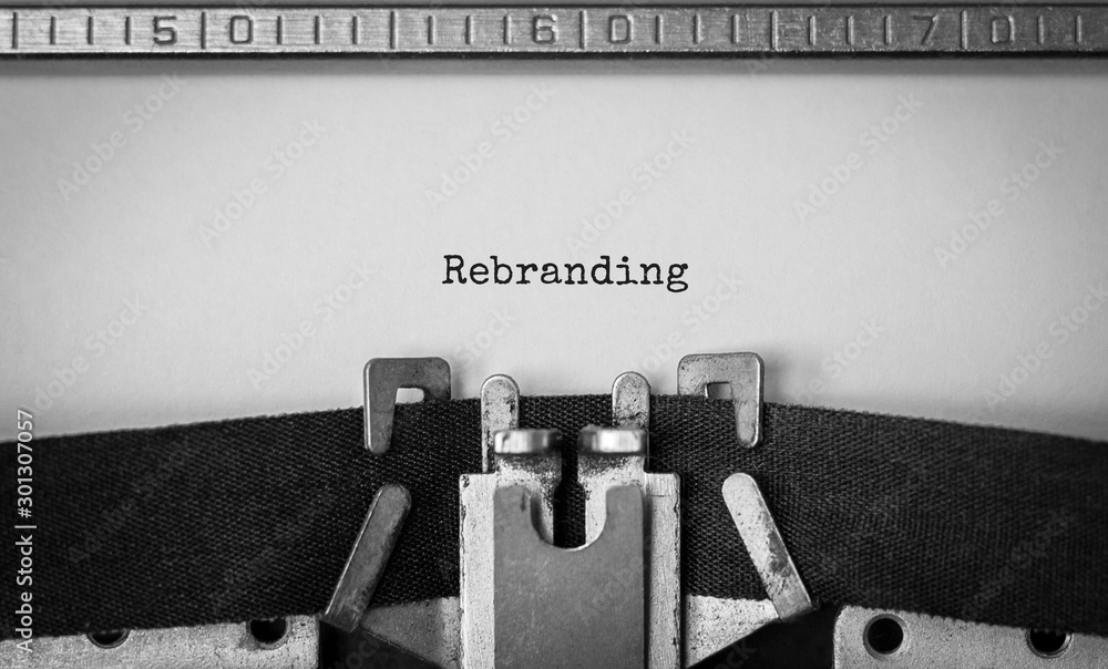 Poster text rebranding typed on retro typewriter