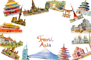 Obraz premium Watercolor painting illustration, landmark of Asia.