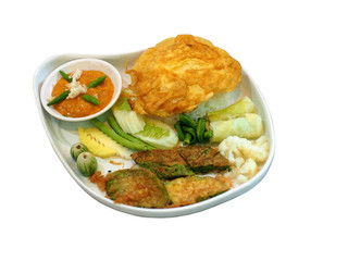 Set of rice chili sauce on a white background.