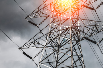 High voltage tower sky sunset background	