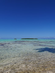 Ile privée lagon et plage barrière de corail récif