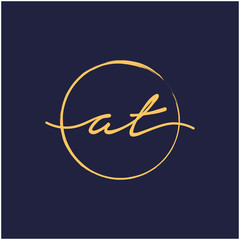 A T Initial with handwriting and brush concept. handwriting logo of initial signature, wedding, fashion, jewelry, boutique, and botanical with creative template for any company or business -vector