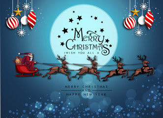 Merry Christmas and Happy New Year. Christmas greeting card in beautiful background with decoration.