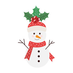 merry christmas snowman with leafs and seeds vector illustration design