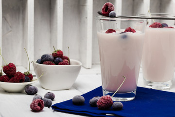 smoothie raspberry yogurt.  detox, cocktail, shake