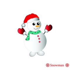 Cheerful dancing snowman in hat, scarf and gloves, vector