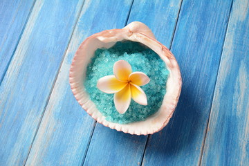 Spa and body care products. Dead Sea salt for bath . Natural ingredients for homemade body salt scrub. Dead Sea cosmetics. Beauty skin care. Spa treatment. Aromatherapy