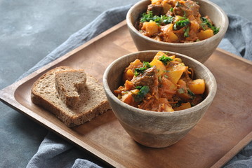 Irish stew made with beef, potatoes, carrots and herbs. Traditional St Patrick's day main dish