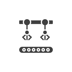 Warehouse conveyor belt vector icon. filled flat sign for mobile concept and web design. Assembly production robotic arm glyph icon. Symbol, logo illustration. Vector graphics