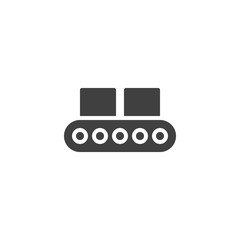 Automatic packing conveyor vector icon. filled flat sign for mobile concept and web design. Conveyor belt with boxes glyph icon. Symbol, logo illustration. Vector graphics