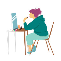 girl doing makeup. visagiste. woman makeup artist. vector illustration