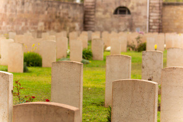 Tombs in a Field in the Day of Commemoration of the Dead in Italian Cemetery