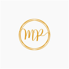 Letter MP logo template. Creative fashion logo design, couple letter , beauty icon. Initial handwriting or handwritten logo for identity. Logo with hand drawn style. wedding concept -vector