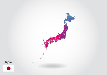 Obraz premium Vector polygonal Japan map. Low poly design. map made of triangles on white background. geometric rumpled triangular low poly style gradient graphic, line dots, UI design.