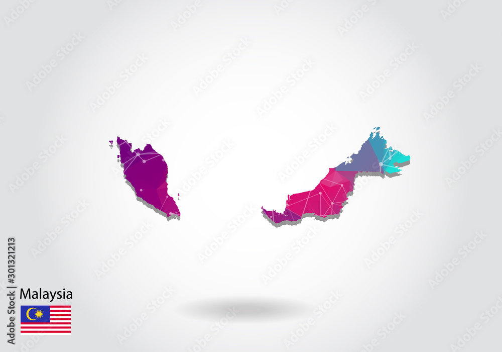 Poster vector polygonal malaysia map. low poly design. map made of triangles on white background. geometric