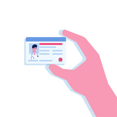 license or certificate doctor in hand. Vector illustration.