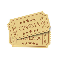 Realistic old cinema ticket on white background. Vector.