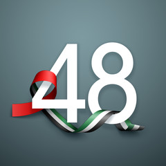 48 National day banner with realistic UAE ribbon flag. holiday illustration card 48 UAE National day Spirit of the union United Arab Emirates, Flat design Logo Anniversary Celebration Abu Dhabi Card