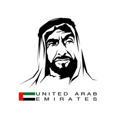 Dubai, UAE - October 15, 2019. Text Arabic Translation: 48 United Arab Emirates National day Spirit of the union. Syeikh Zayed bin Sultan Al Nahyan isolated on white background