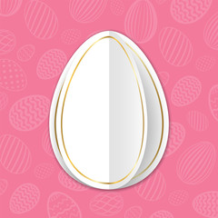 Happy Easter background, pastel textured eggs. Gold decoration paper frame. Greeting Easter 3D card. Border template, empty copy space. Holiday design poster, banner, invitation. Vector illustration