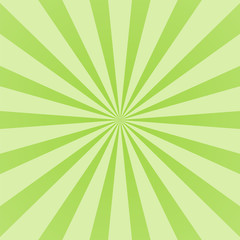 Green ray background. Vintage abstract texture. Retro starburst, sun beam. Halftone color. Light burst. Bright shine sunburst. Empty blank, scrapbook surface. Clean nature energy. Vector illustration