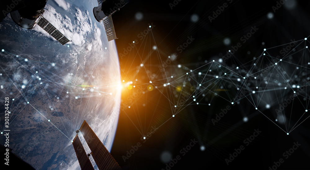 Leinwandbilder Satellites sending datas exchanges and connections system over the globe 3D rendering elements of this image furnished by NASA